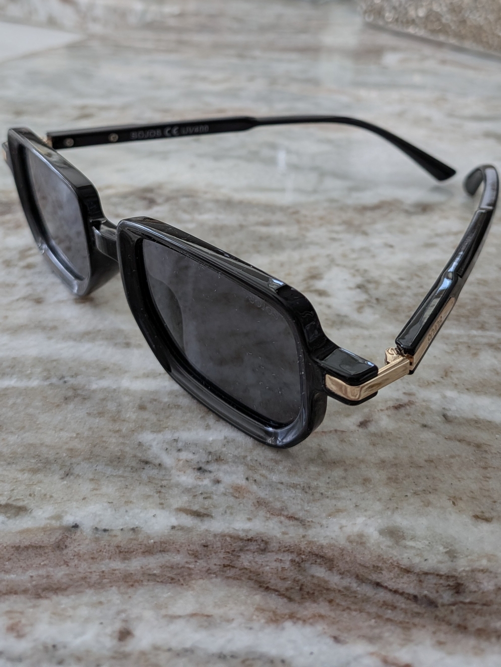 Sojos Black Women's Retro Square Sunglasses with Gold Accent